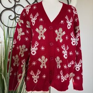 SHEIN Size 3X Cropped Red Christmas Cardigan Gingerbread Sweater